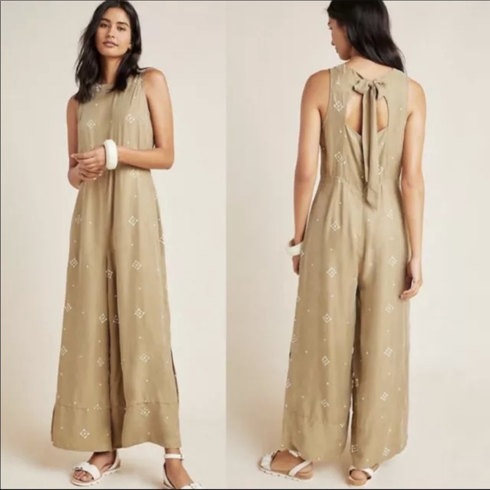 NWT Anthropologie Sancia XL Carmela Wide Leg Jumpsuit Sand Sable